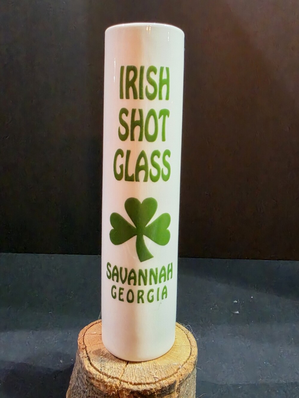 Irish Shot Glass Ceramic Shooter - White with Green Shamrock